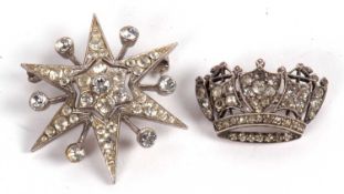 Two paste brooches: a silver star brooch, hallmarked Birmingham 1982, 32mm wide, 9.5g, together with