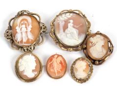Six various shell cameos, one with mount stamped 375, (6)