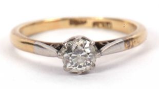 An 18ct and platinum diamond solitaire ring, the old European cut diamond, estimated approx. 0.