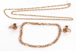 A 9ct fine rope twist chain, stamped 375 to each end, a 9ct figaro style bracelet, with Sheffield