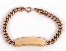 A 9ct identity bracelet, the central blank rectangular panel 38mm long, with curblink bracelet to
