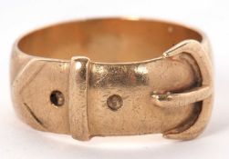 A 9ct buckle ring, the 7mm wide band modelled as a buckle, hallmarked London 1978, size Q, 5.7g