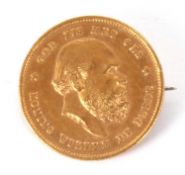 An 1876 Dutch Willem III ten guilden gold coin, converted to a brooch, 7.5g