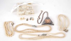 A mixed lot of jewellery, to include a pair of Christian Dior white paste set 'CD' earrings, in
