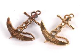A Cunard diamond set anchor brooch, stamped 'sterling' to reverse, 28mm long, together with