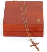 A 9ct Clogau cross necklace, the yellow and rose colour cross with Art Nouveau style overlay, with