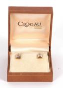 A pair of 18ct and diamond Clogaugold earrings, the square two tone earrings set to centre with a