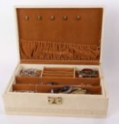 A jewellery box and a mixed lot of silver and other jewellery to include an oval locket and chain, a