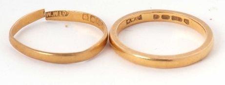 Two 22ct gold rings, (one a/f), both stamped 18, hallmarks obscured, 3.8g, (2)