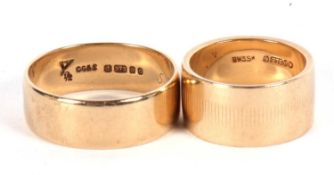 Two 9ct rings, to include a 7.9mm wide band hallmarked London 1977, size X-Y, 6.1g; together with