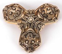 A silver gilt brooch by David Andersen, the trefoil style brooch with allover intricate Celtic