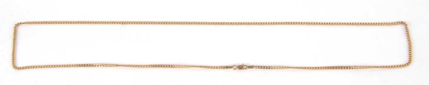 A 9ct necklace, the fine flat curblink style chain, stamped 9kt to both ends and one end also