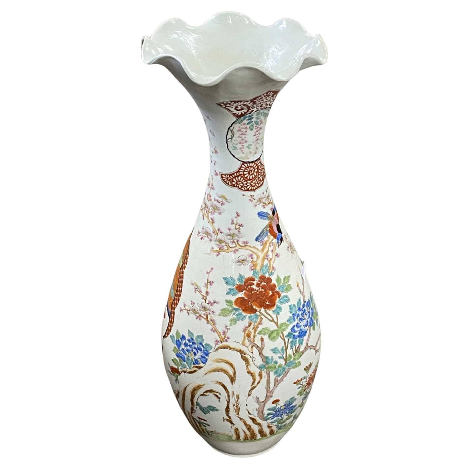 Large Japanese porcelain floor vase Meiji period decorated with Geisha's (restoration to top),