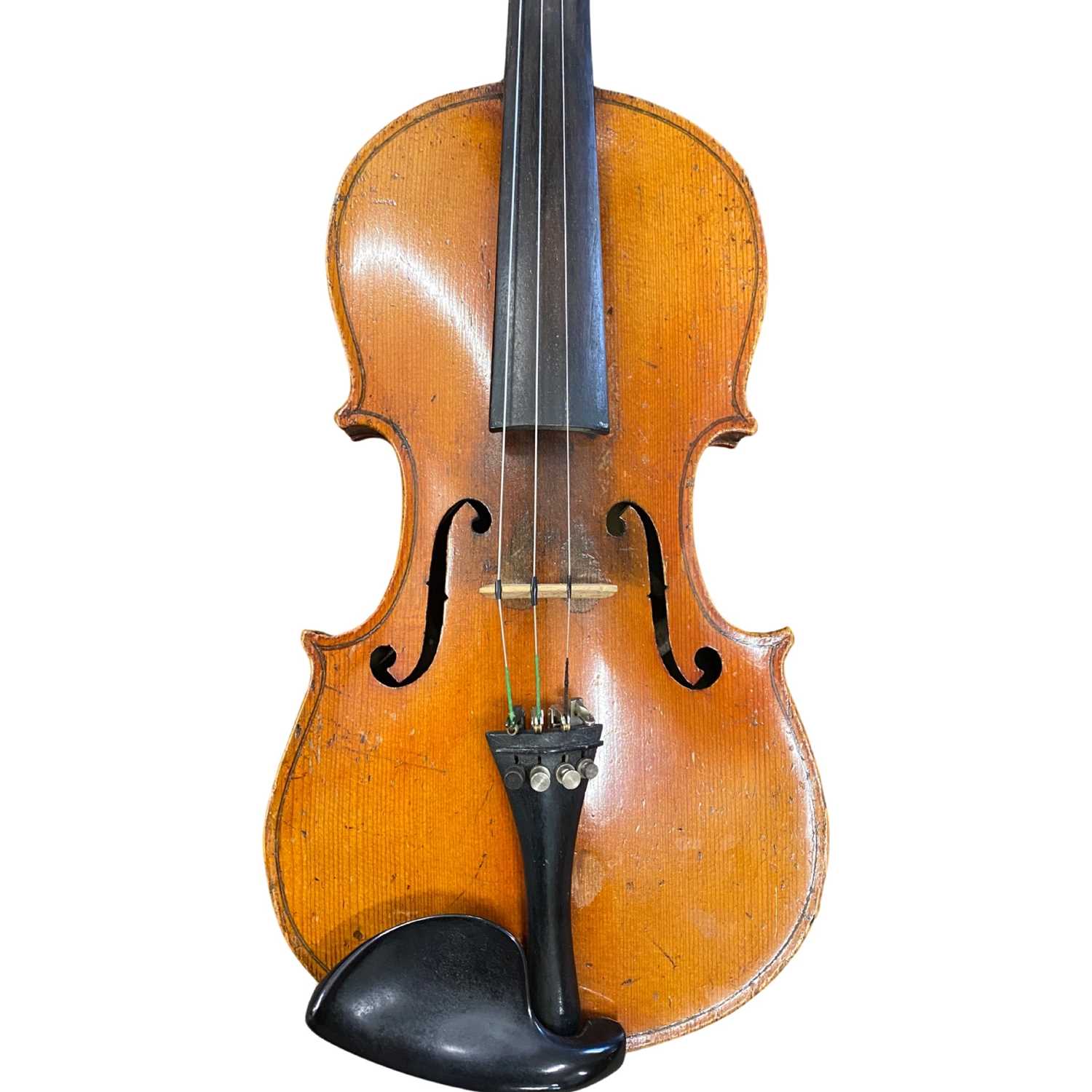 A cased antique violin with two bows, no makers label apparent, violin is 56cm long - Image 3 of 5