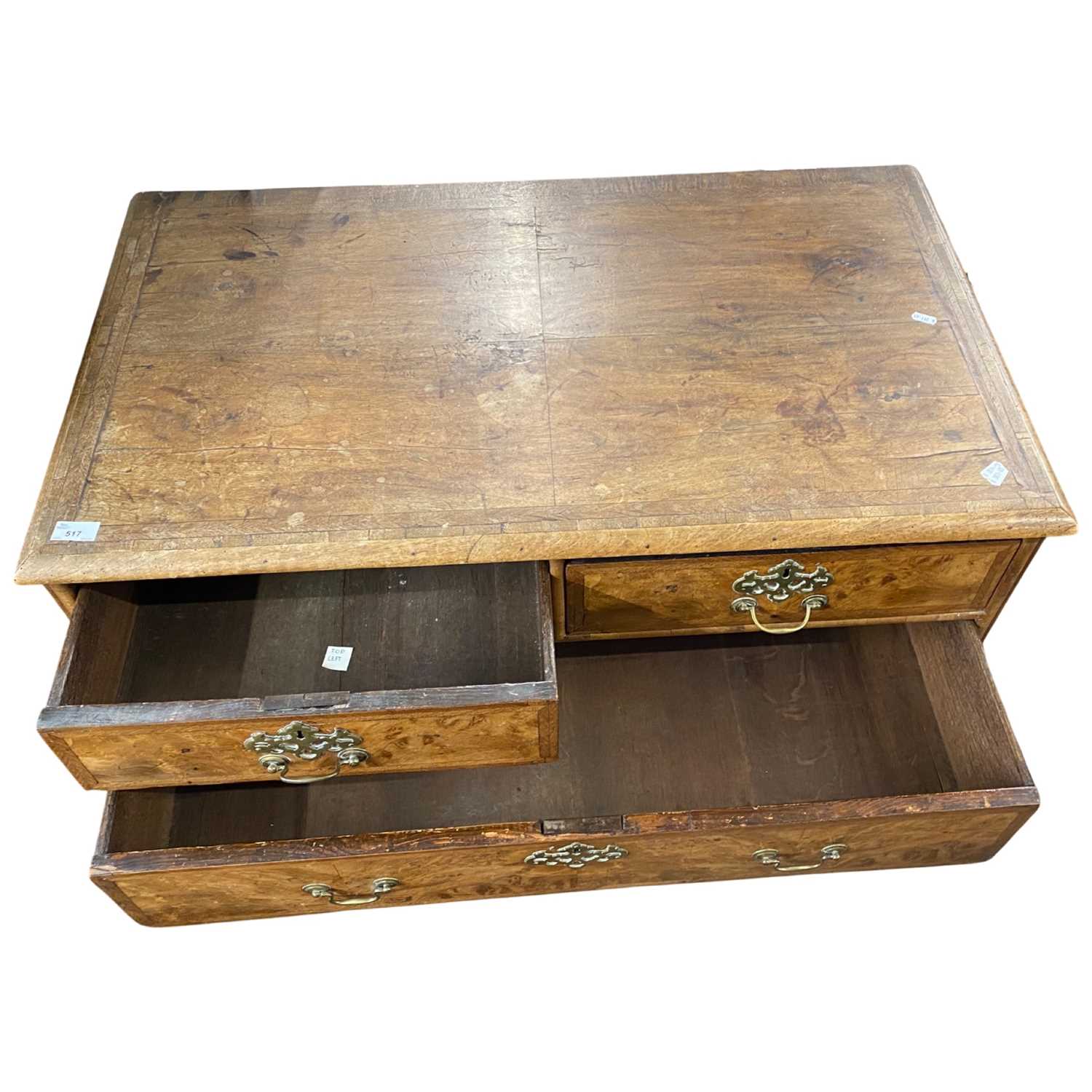 18th Century walnut chest of two short and three long drawers fitted with brass swan neck handles - Image 4 of 4