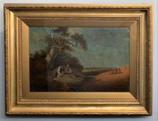In the manner of Thomas Smythe (British,1825-1906), pastoral scene with two resting figures and a