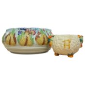 Clarice Cliff Autumn Leaves bowl together with a Clarice Cliff Celtic Harvest jam pot