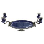 19th Century continental metal and blue porcelain mounted combination centre bowl and candelabra