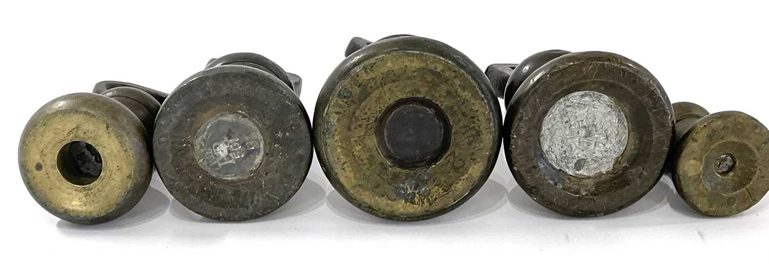 Five bronze weights stamped for GR & ER, all with various weights and measures stamps - Image 7 of 12