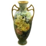 Doulton Burslem vase decorated with roses signed J Llewellyn, 25cm high