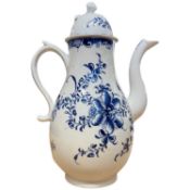 Lowestoft porcelain coffee pot and cover with blue painted floral decoration