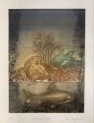 Joan Hodgkiss (British,b.1951), 'The Reeded Lake', hand coloured etching, numbered 11/20, signed and