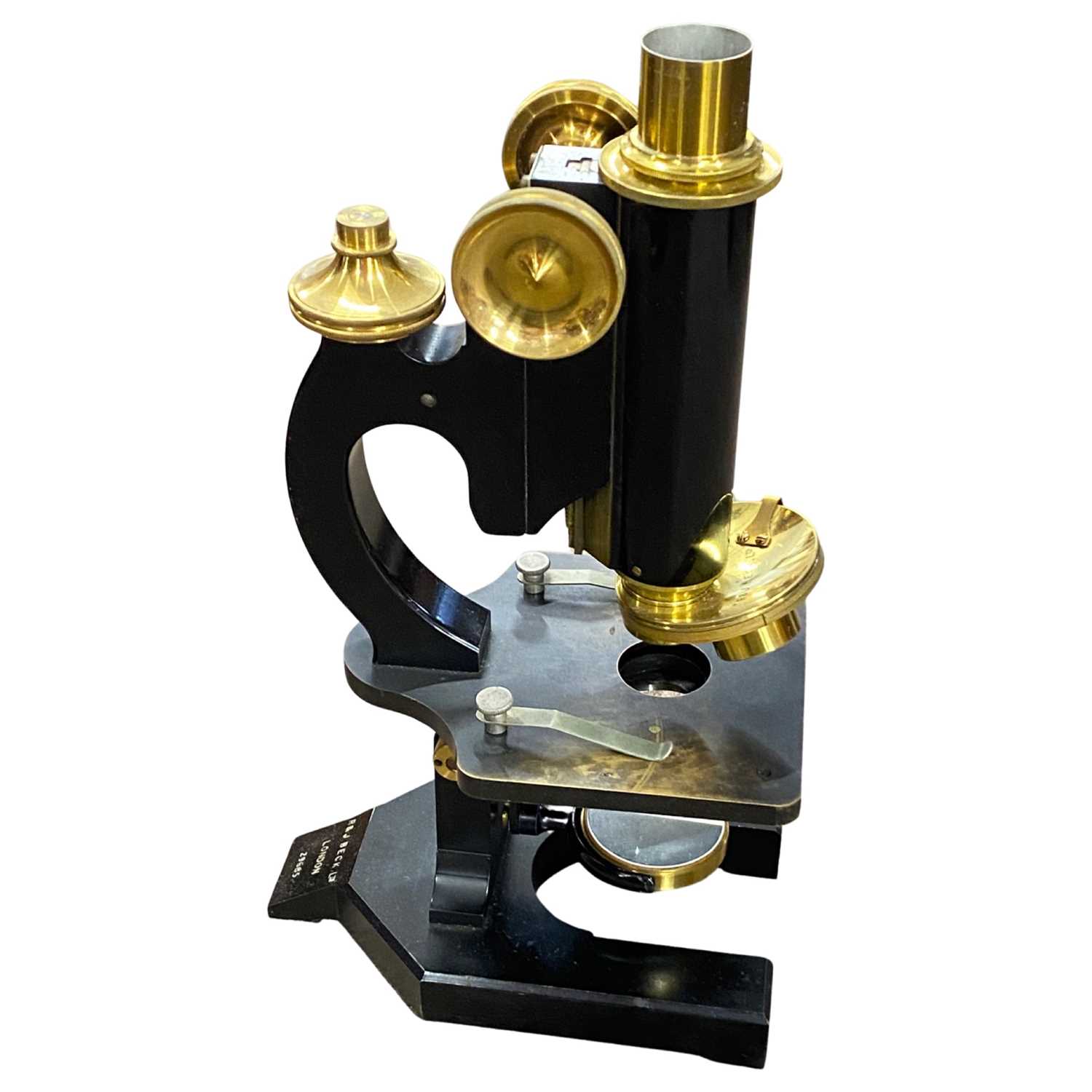 R & J Beck Ltd, London, a brass and black lacquered adjustable monocular microscope numbered 29685 - Image 2 of 2