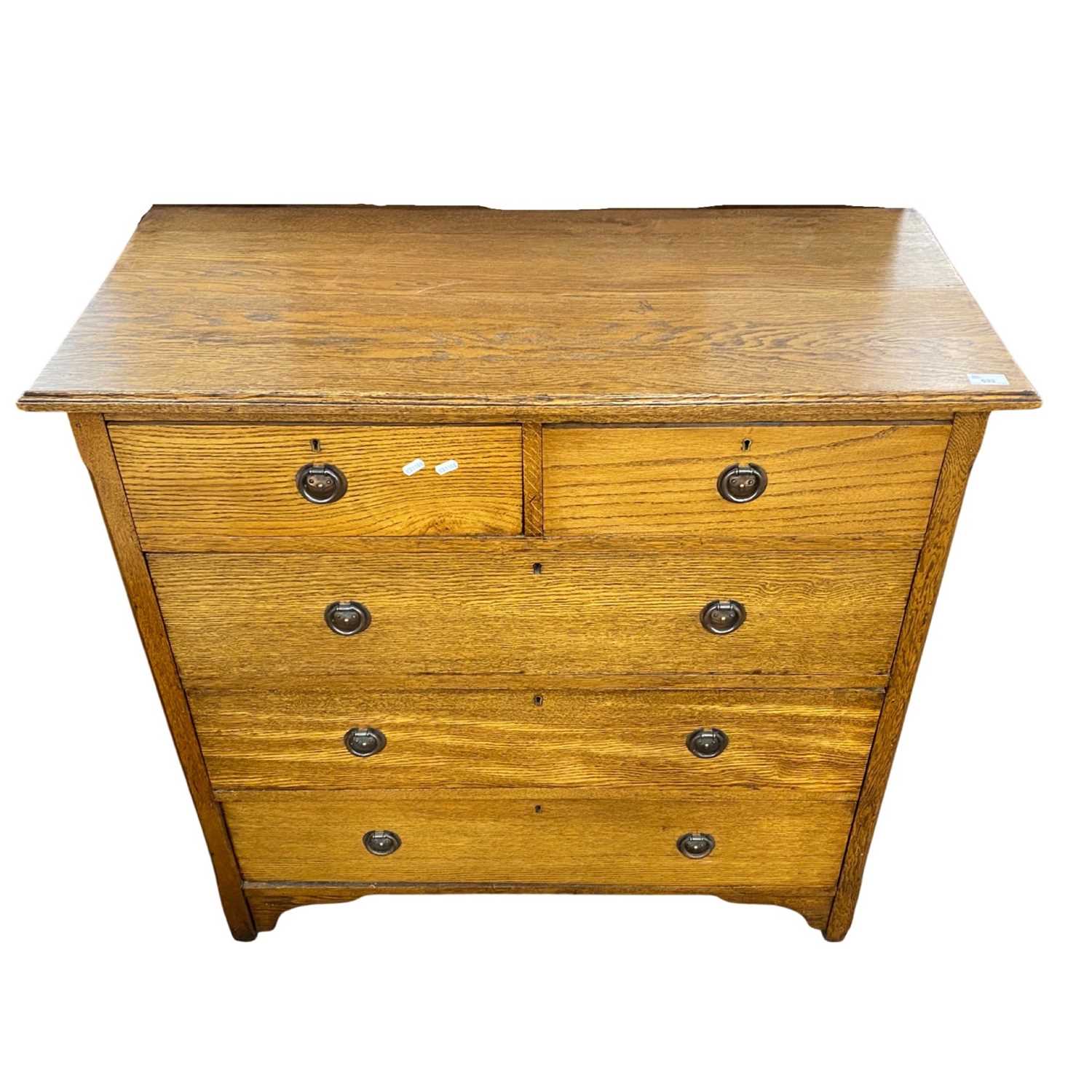 An Arts & Crafts style oak chest with two short and three long drawers fitted with ringlet - Image 3 of 4