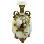 A Royal Worcester vase early 20th Century of lobed form, painted with roses, 21cm high