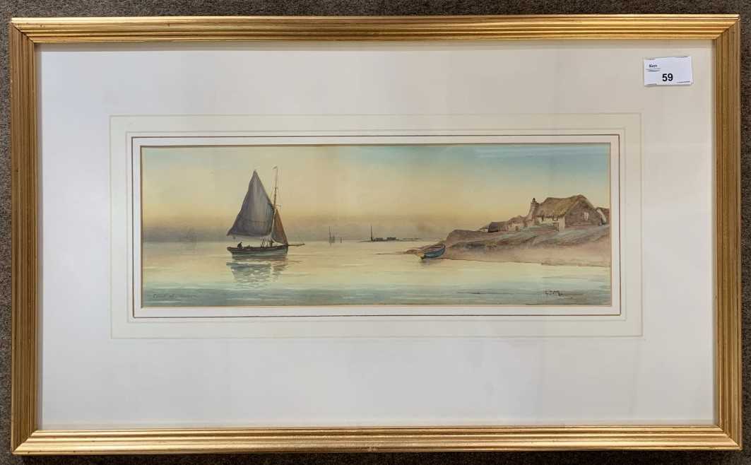 Garman Morris (British fl.1900-1930), "Coast of Devon", watercolour, initialed, 5x15ins, framed - Image 2 of 2