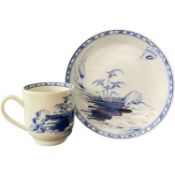Chaffers Liverpool porcelain cup and saucer with blue and white decoration
