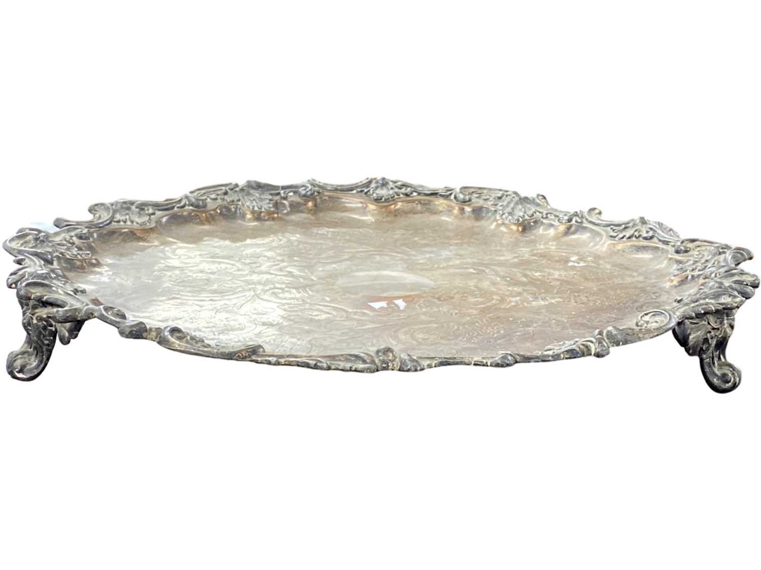 Georgian silver plated on copper tray of shaped circular form with applied cast scroll border, the - Image 2 of 2