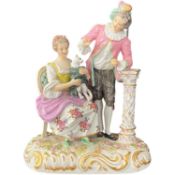 Continental porcelain model of a lady and gentleman with pseudo Ludwigsburg factory mark to base