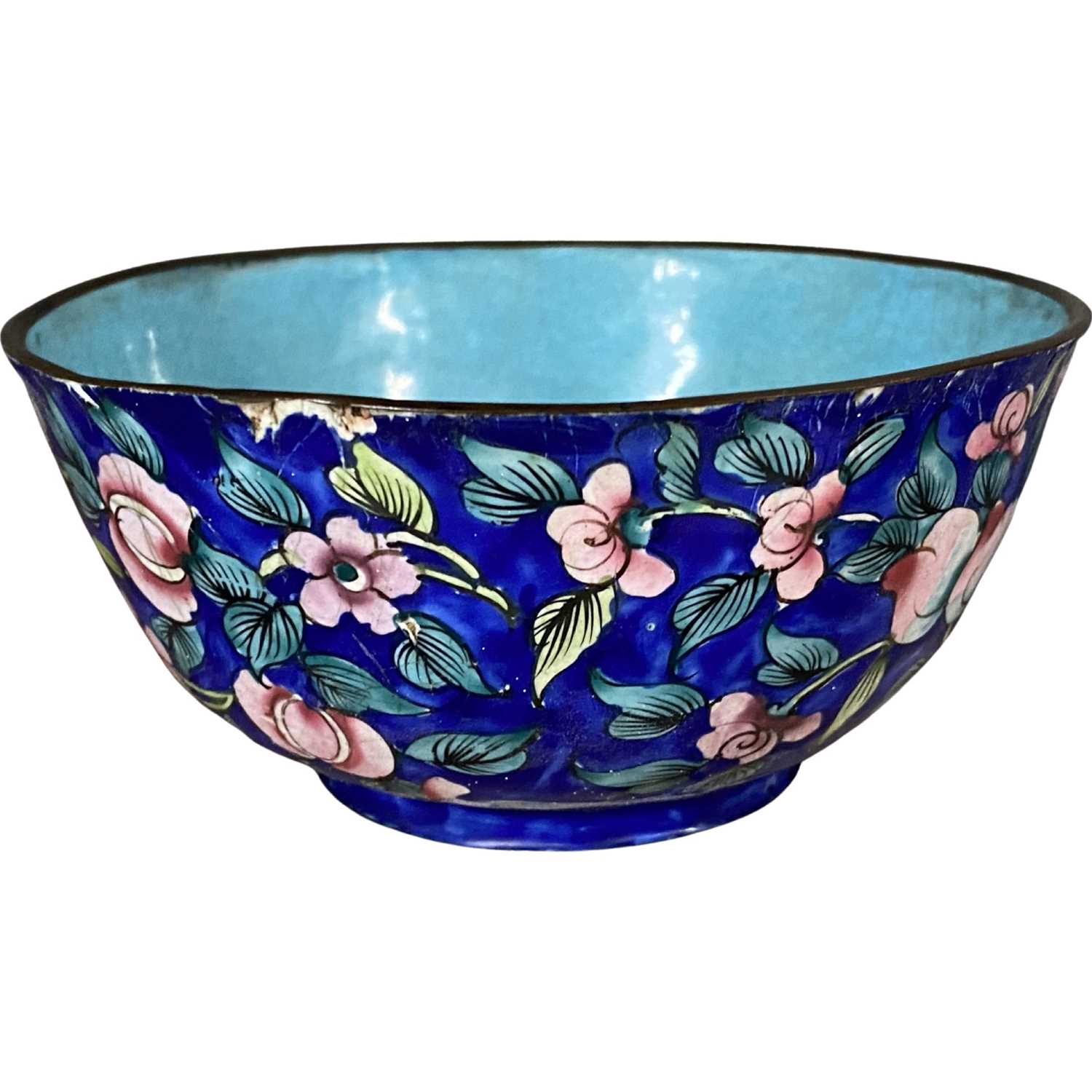 Small Chinese Cloisonne enamel bowl with floral decoration