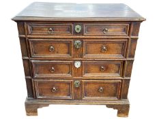17th Century and later oak chest of drawers with four graduated drawers with moulded decoration