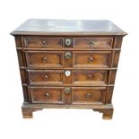 17th Century and later oak chest of drawers with four graduated drawers with moulded decoration