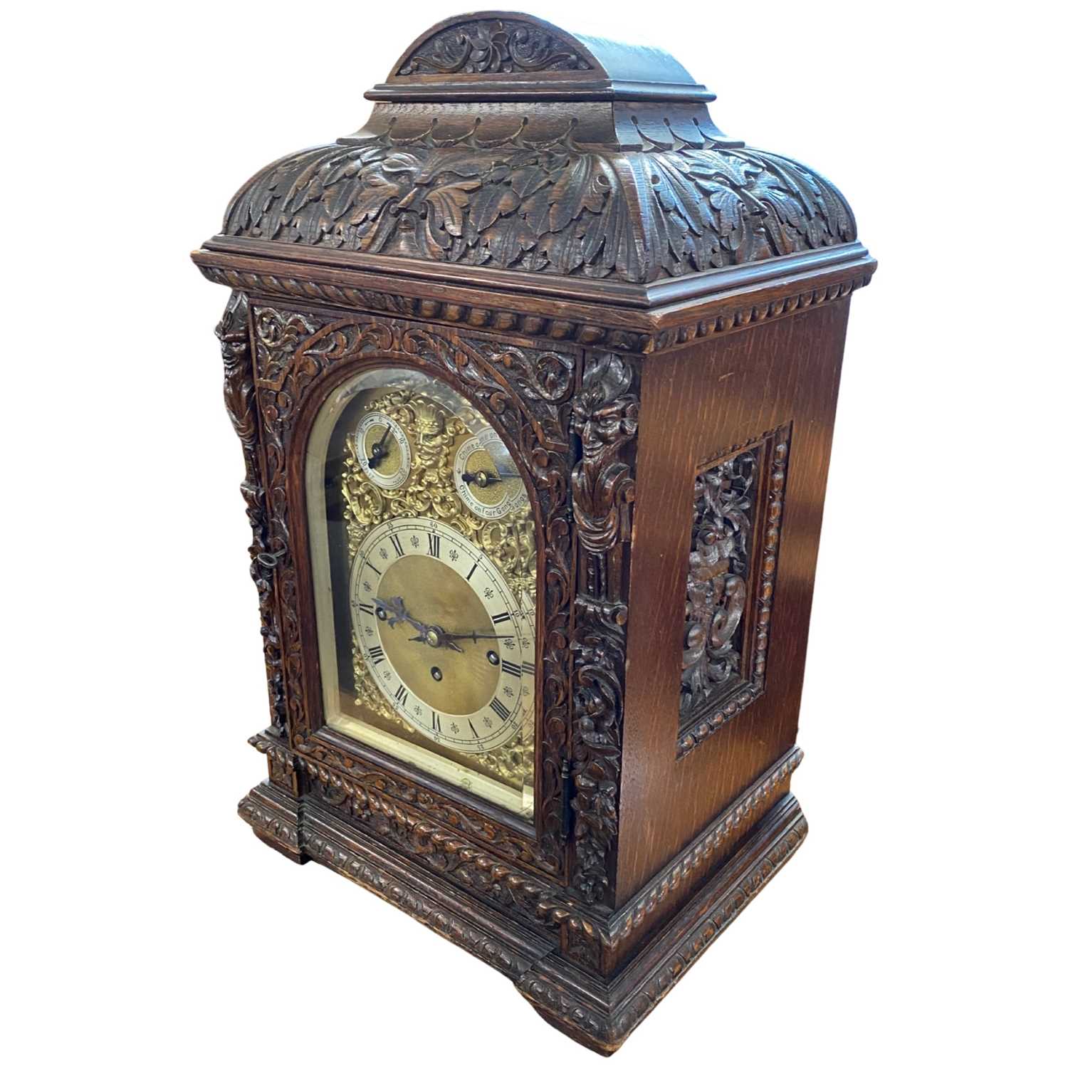 Late 19th Century bracket clock with brass face and subsiduary slow/fast and chime on four bells - Image 2 of 2