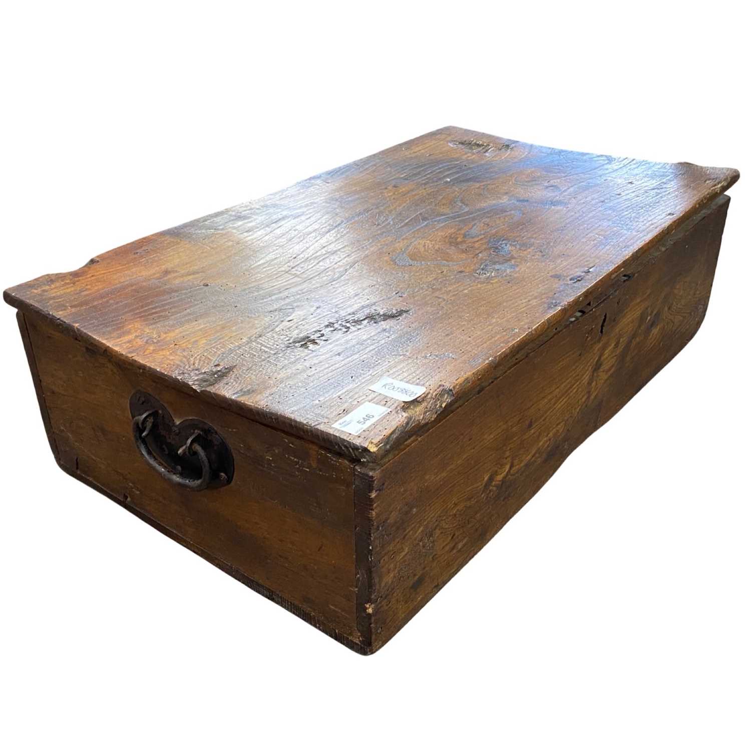 19th Century elm box of hinged rectangular form, 68cm wide - Image 4 of 4