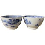 Two 18th Century Chinese porcelain tea bowls with blue and white designs