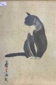 In the manner of Liu Danzhai (1931-2011), a black and white cat and caliigraphy ink on paper,