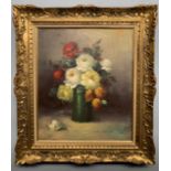 Ramon Simarro Oltra (Valencian, c.1822-1855), "Flowers", oil on canvas, signed, 21x18ins, gilt