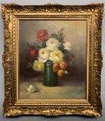 Ramon Simarro Oltra (Valencian, c.1822-1855), "Flowers", oil on canvas, signed, 21x18ins, gilt