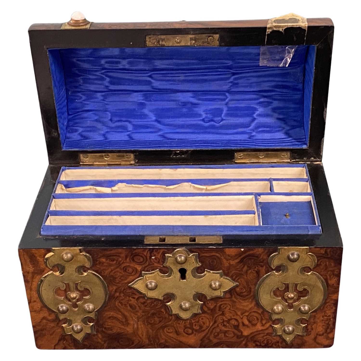 Late 19th Century wooden stationery box with domed cover and inlaid brass decoration, 20cm long - Image 2 of 2