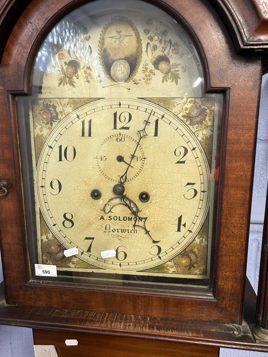 A.Solomon, Norwich 19th Century long case clock with painted arched dial, eight day movement and a - Image 4 of 4