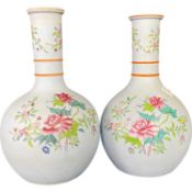 Pair of Copeland stone ware vases, the pale blue ground with floral famille rose decoration, 27cm