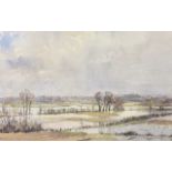 David Green (British,1935-2013) "Winter Floods - The Ouse", watercolour, signed, dated 1977,