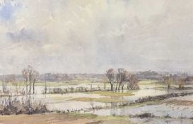 David Green (British,1935-2013) "Winter Floods - The Ouse", watercolour, signed, dated 1977,