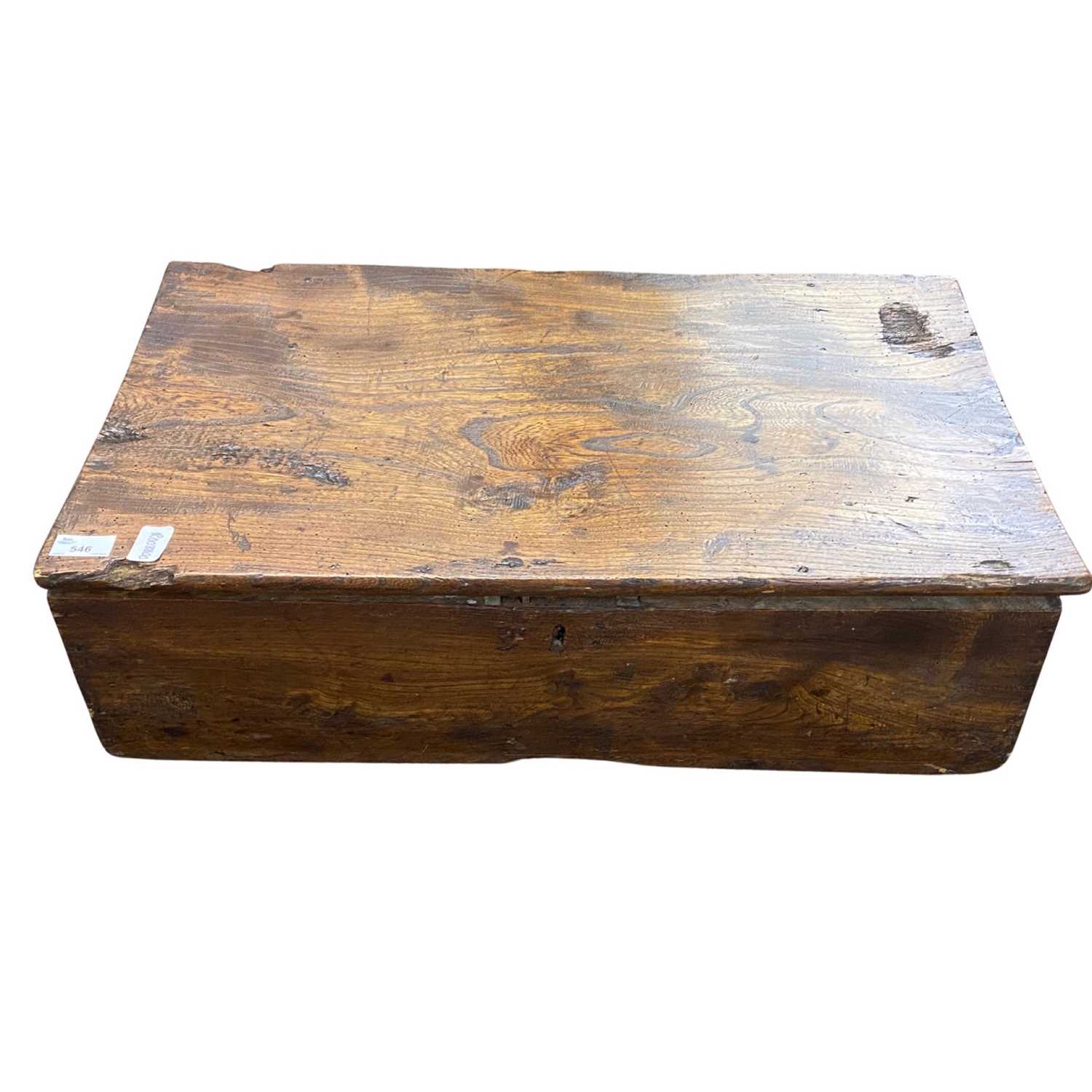 19th Century elm box of hinged rectangular form, 68cm wide - Image 2 of 4