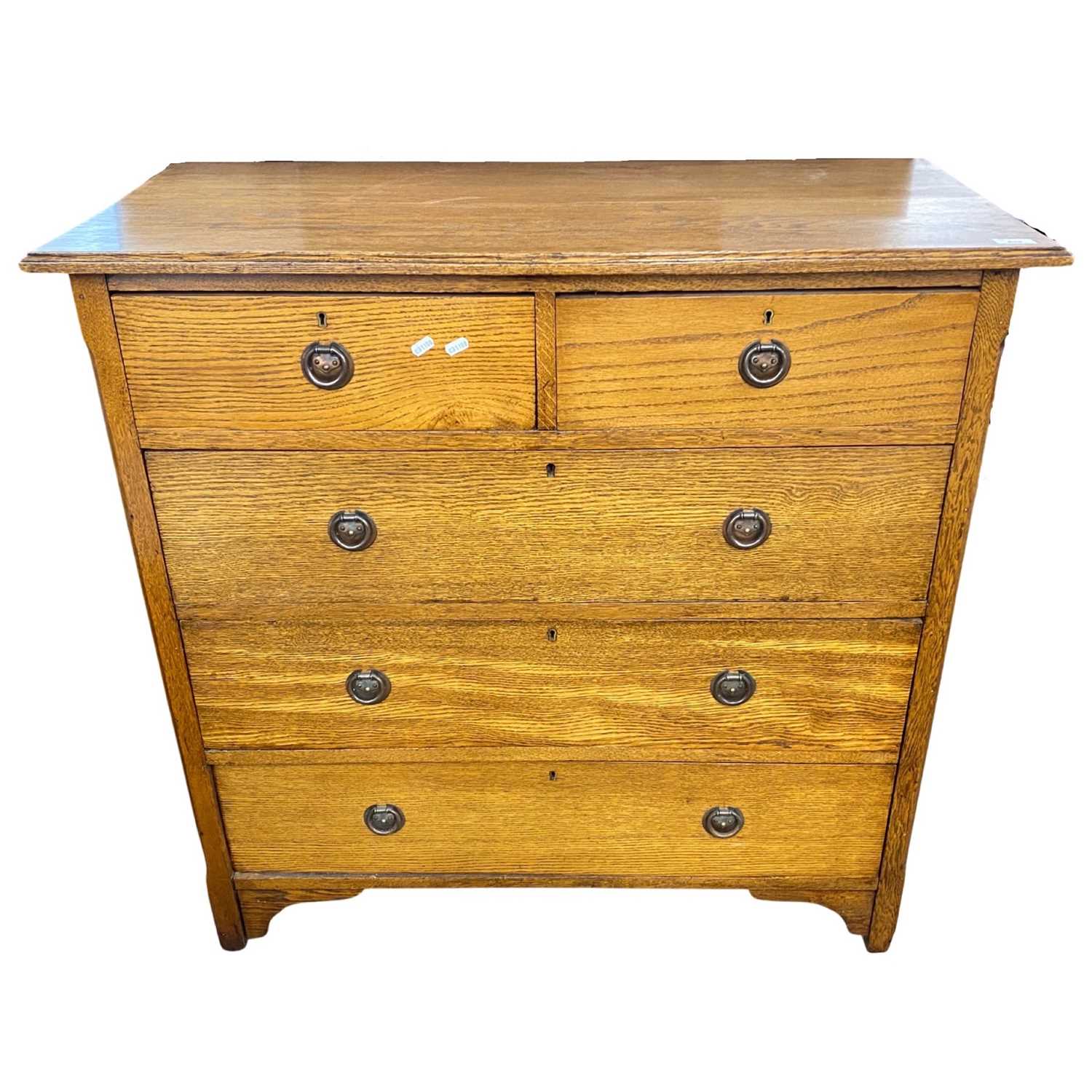 An Arts & Crafts style oak chest with two short and three long drawers fitted with ringlet - Image 2 of 4