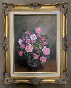 Attributed to Margaret Clarke (Irish,1888-1961), still life of roses in a vase, oil on board,